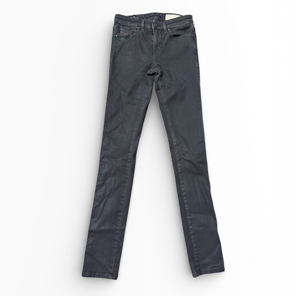 Diesel Skinzee Super Slim Skinny Jeans Waxed Black U807V Stretch 25x32 USA FLAW!